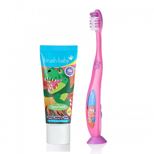 Brush-Baby Kid Dinosaur Spearmint Toothpaste with Xylitol (3 years+) + FlossBrush 6+ years